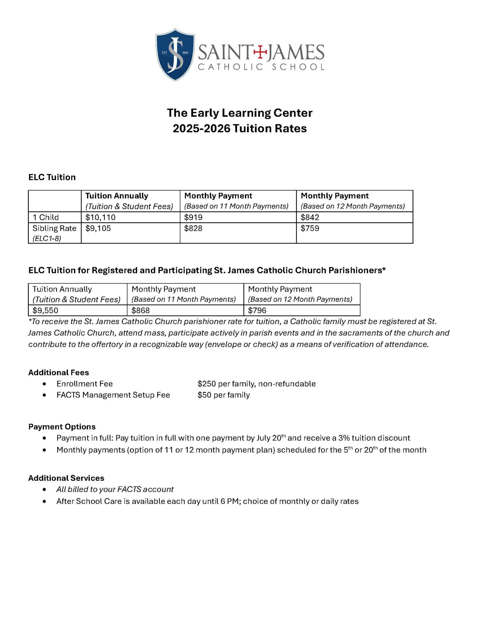 2025-2026 Tuition ELC